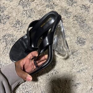 Fashion Nova Black and Clear Heeled Sandals